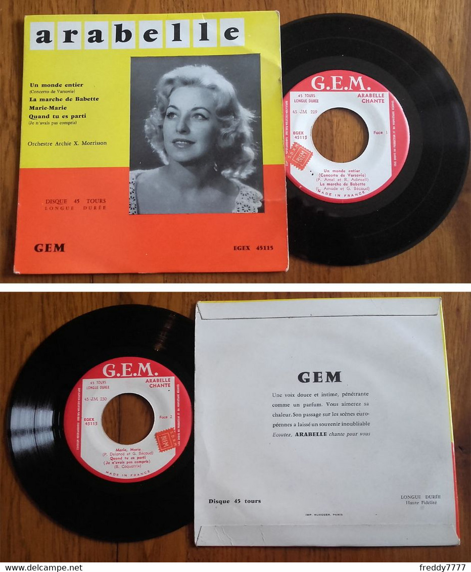 RARE French EP 45t RPM BIEM (7") ARABELLE «Marie Marie» (Gilbert Becaud, 1960) - Ediciones De Colección