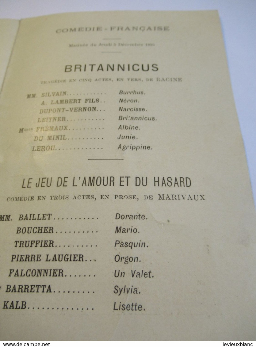 Petit Programme 2 Volets/Comédie Française/M ALBERT-LAMBERT/Britannicus/Le Jeu De L'Amour/ L'Illustration/1895    COFIL6 - Programma's