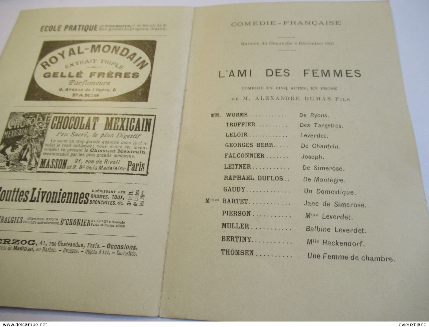 Petit Programme 2 Volets/Comédie Française/M WORMS/l'Ami Des Femmes / L'Illustration/1895    COFIL7 - Programma's
