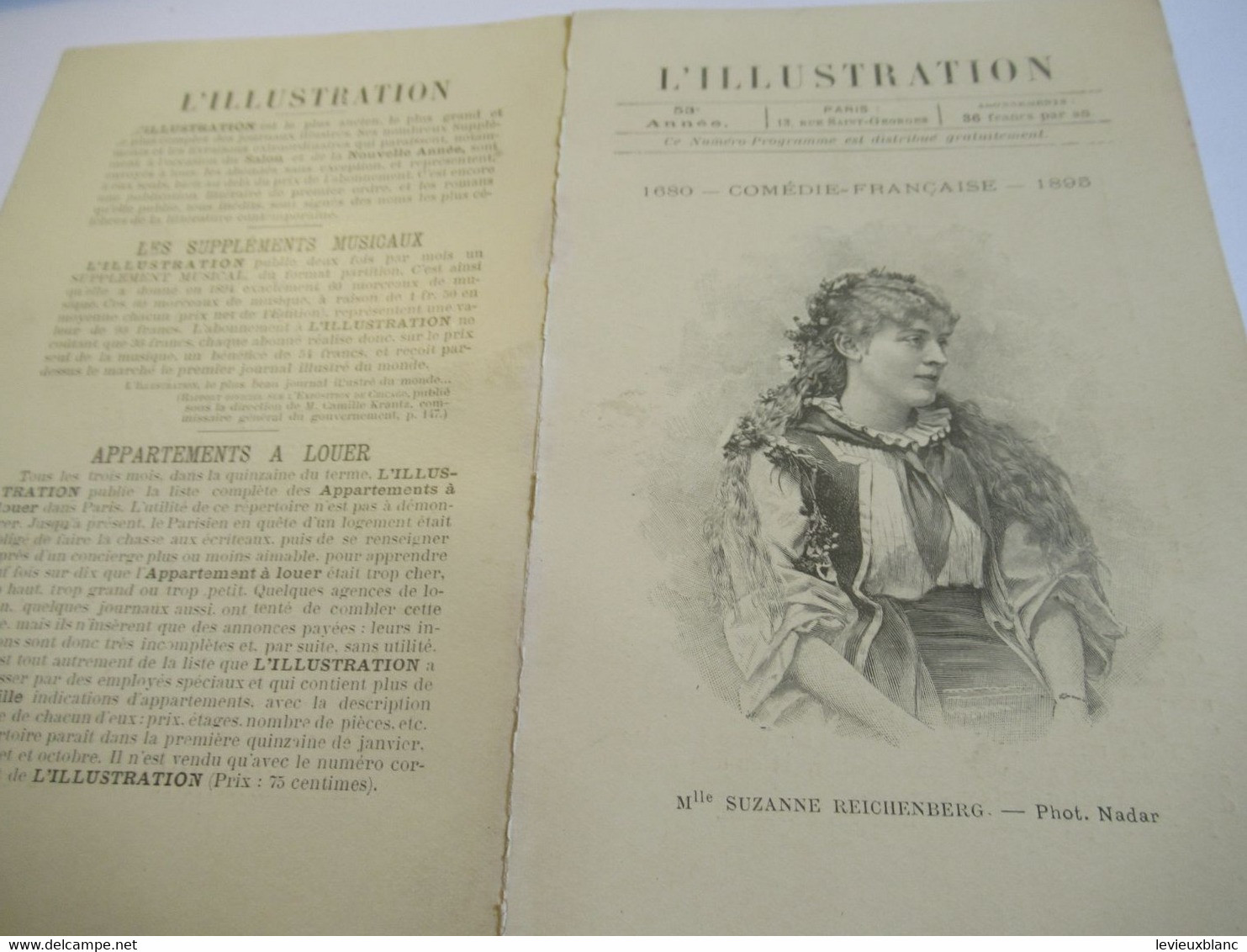 Petit Programme 2 Volets/Comédie Française/Melle Suzanne REICHENBERG/le Mariage Forcé/ L'Illustration/1895    COFIL8 - Programmes