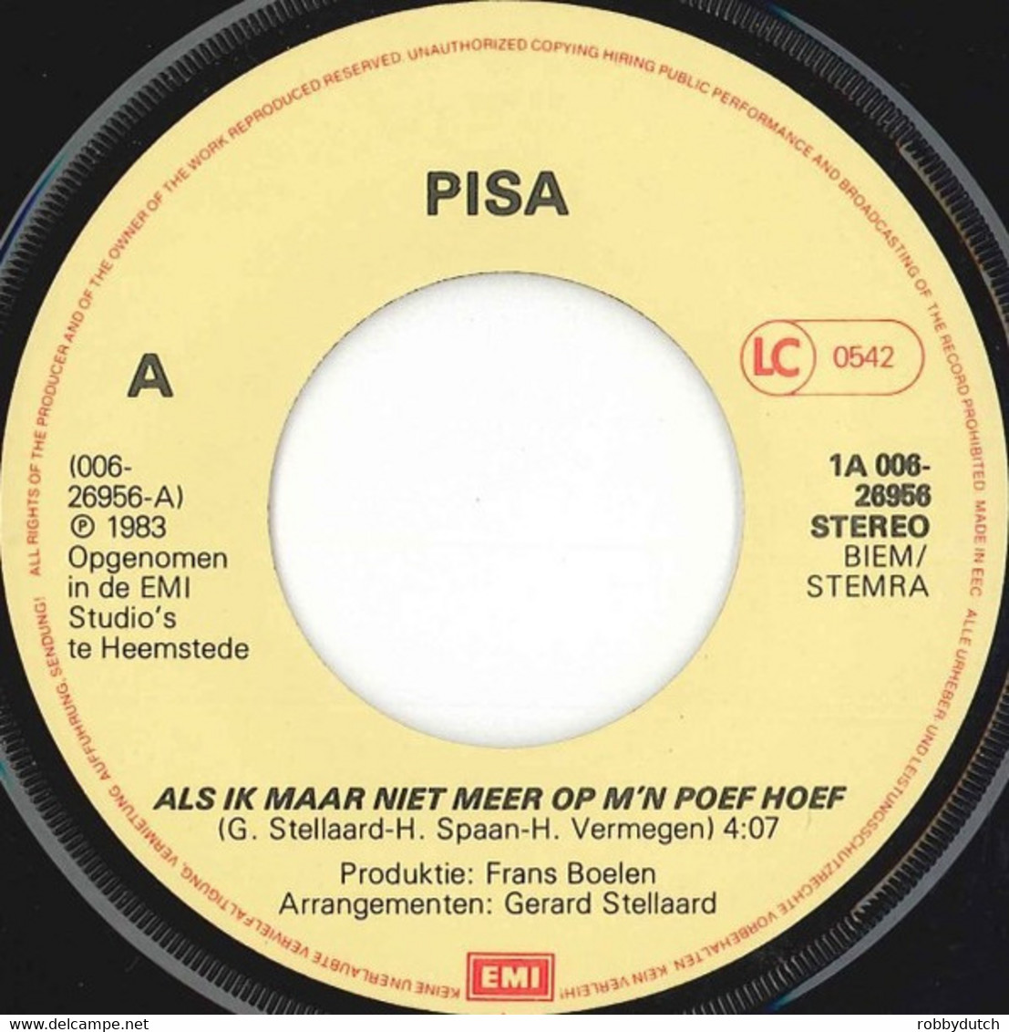 * 7" *  PISA - ALS IK MAAR NIET MEER OP M'N POEF HOEF (Holland 1983 EX!!) - Humor, Cabaret