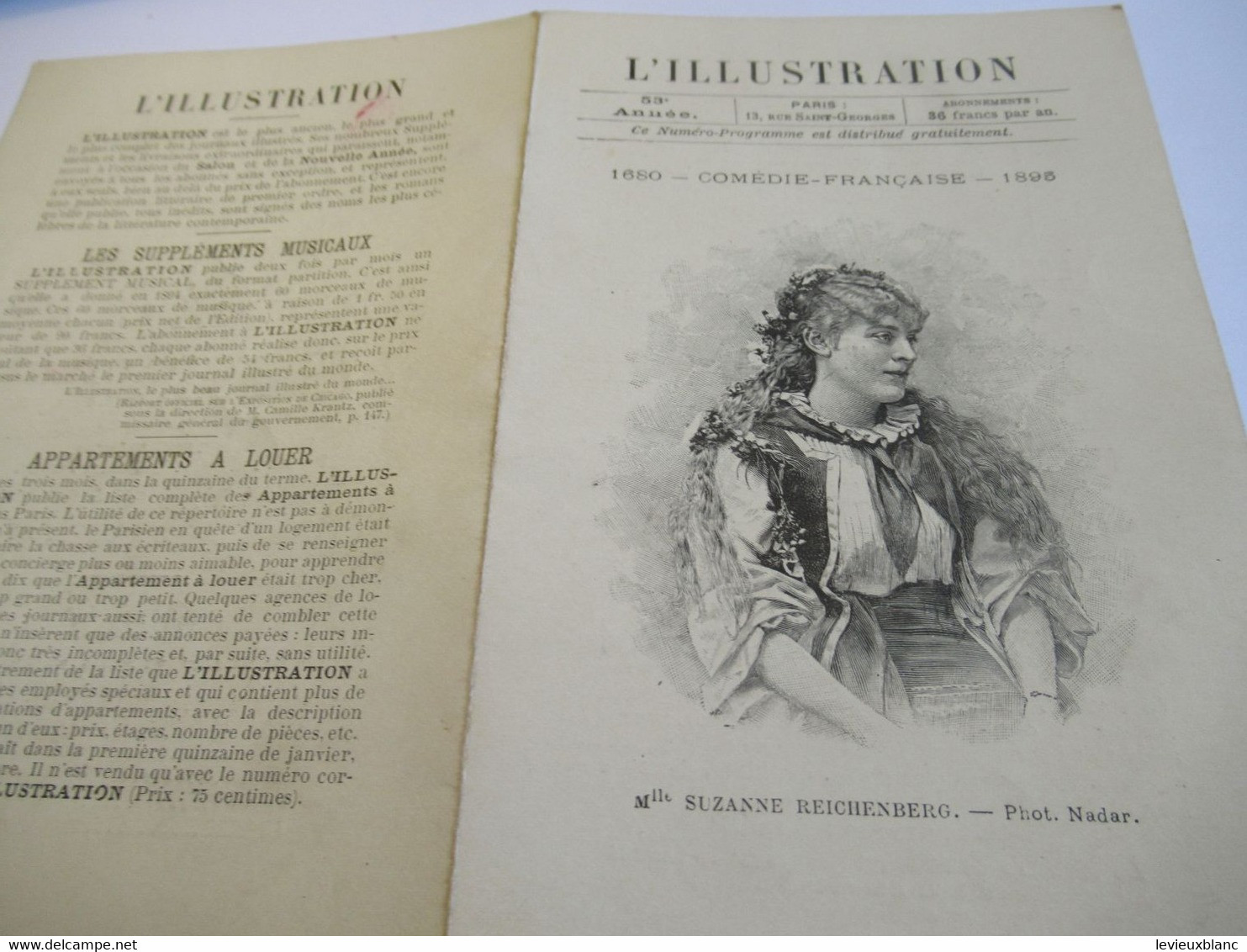 Petit Programme 2 Volets/Comédie Française/Melle Suzanne REICHENBERG/La Faune/Les Tenailles/ L'Illustration/1895  COFIL9 - Programma's