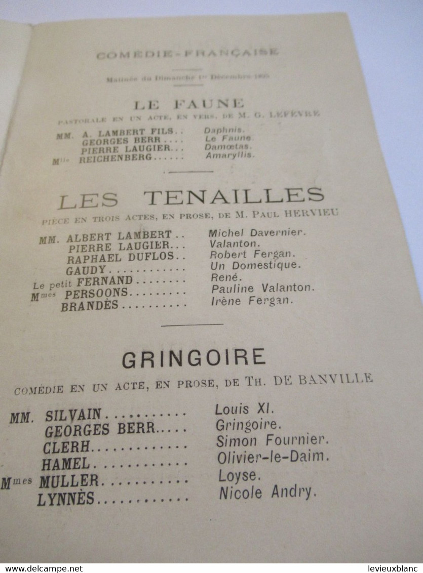 Petit Programme 2 Volets/Comédie Française/Melle Suzanne REICHENBERG/La Faune/Les Tenailles/ L'Illustration/1895  COFIL9 - Programma's