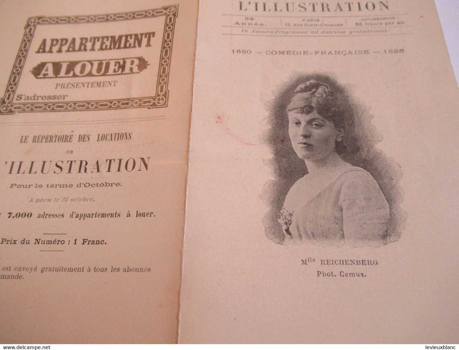 Petit Programme 2 Volets/Comédie Française/Melle Suzanne REICHENBERG/Hamlet L'Illustration/1896           COFIL10 - Programma's