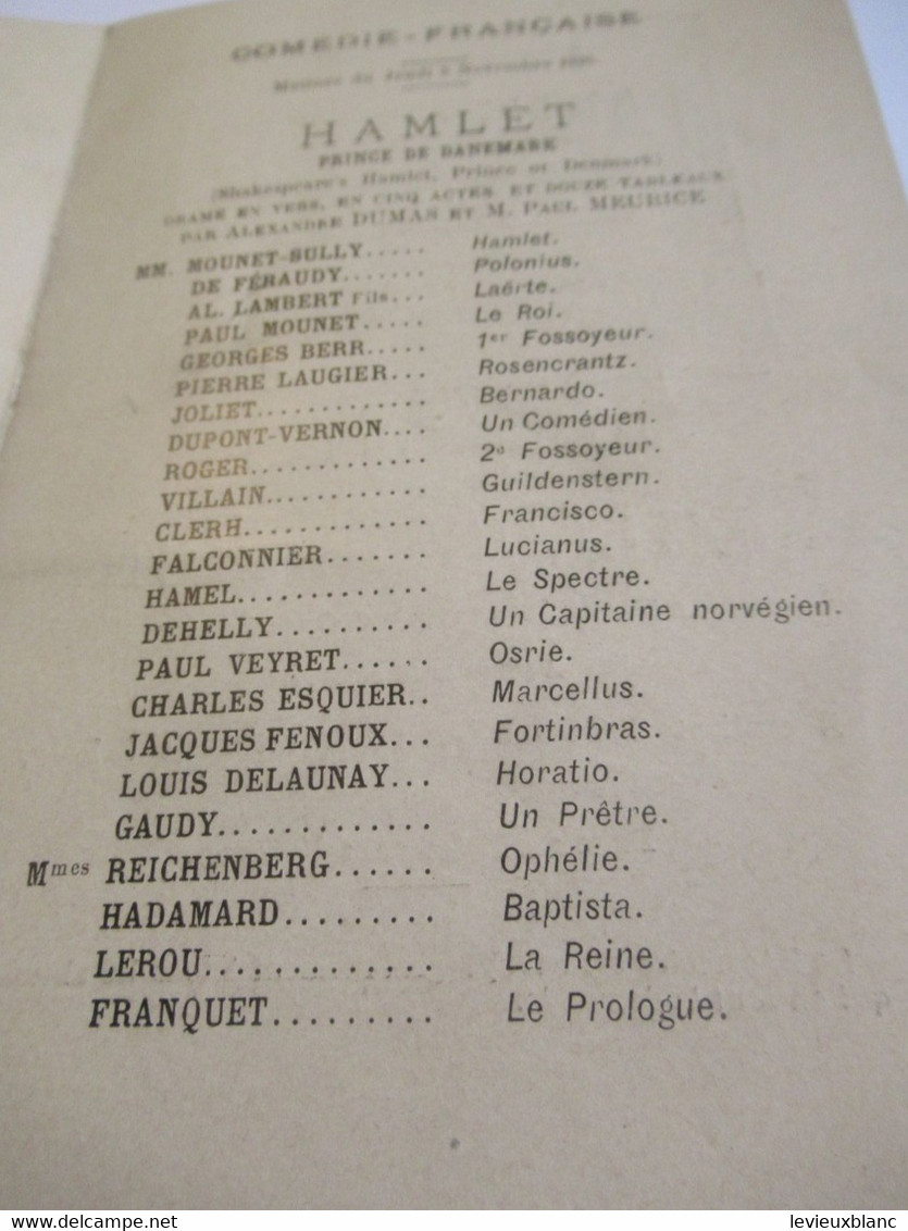 Petit Programme 2 Volets/Comédie Française/Melle Suzanne REICHENBERG/Hamlet L'Illustration/1896           COFIL10 - Programma's