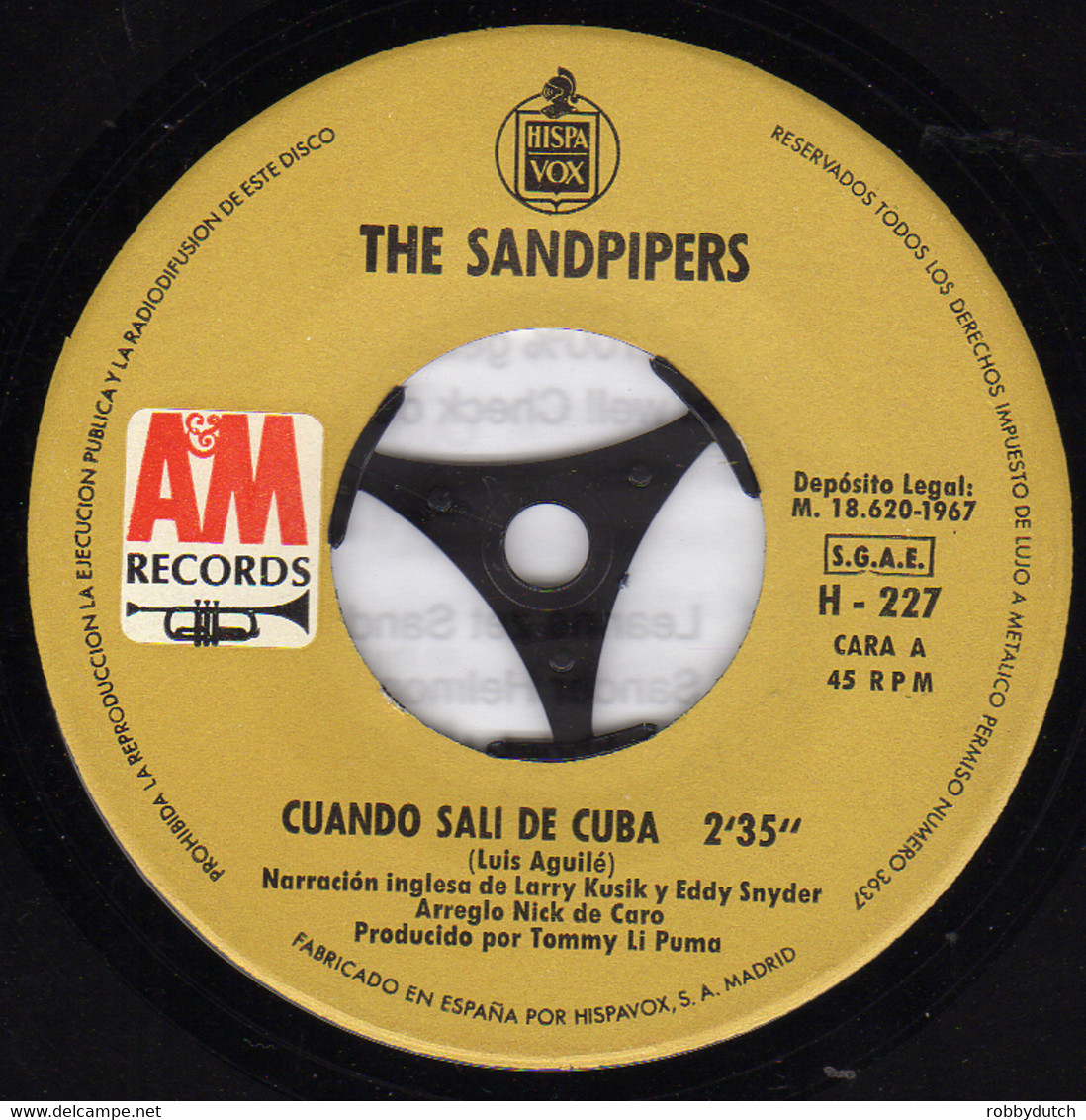 *7" *  THE SANDPIPERS - CUANDO SALI DE CUBA (Spain 1967) - Otros - Canción Española