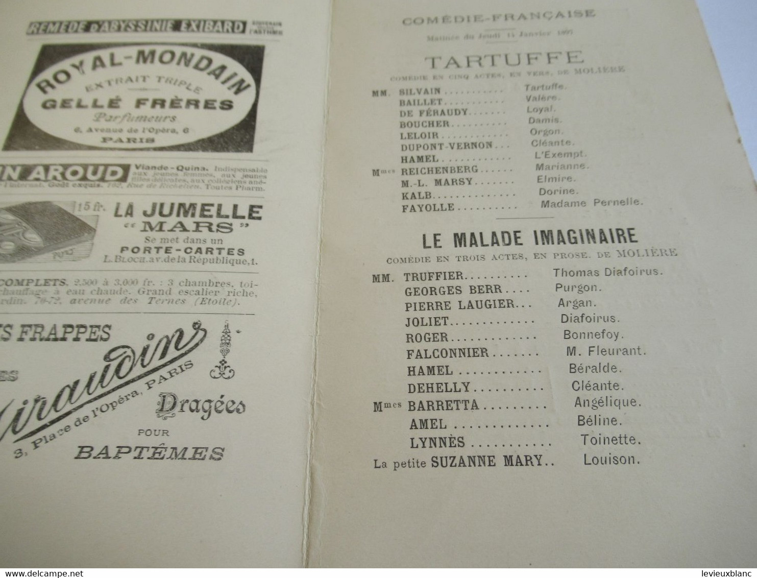 Petit Programme 2 Volets/Comédie Française/M SILVAIN/Tartuffe/Le Malade Imaginaire L'Illustration/1897           COFIL11 - Programma's