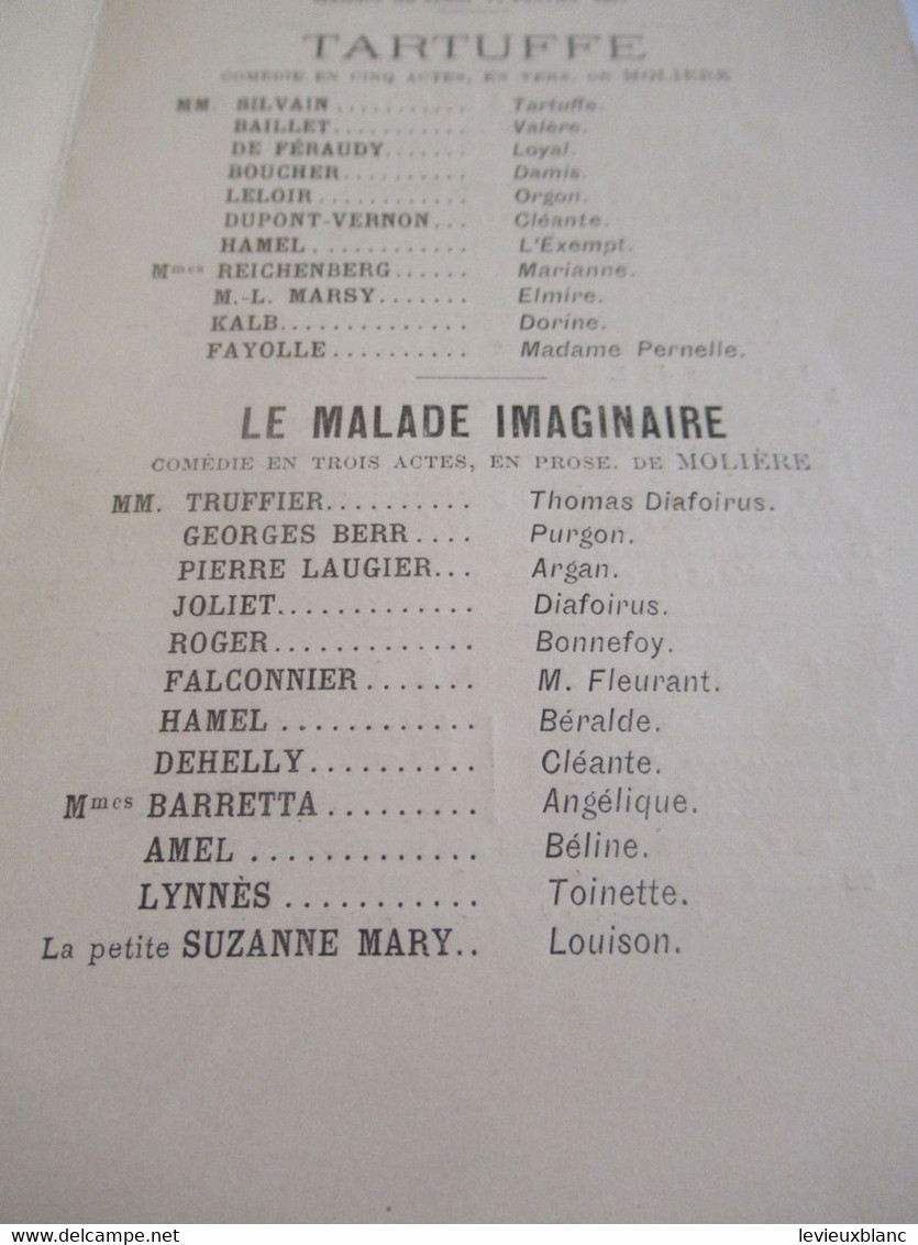 Petit Programme 2 Volets/Comédie Française/M SILVAIN/Tartuffe/Le Malade Imaginaire L'Illustration/1897           COFIL11 - Programma's