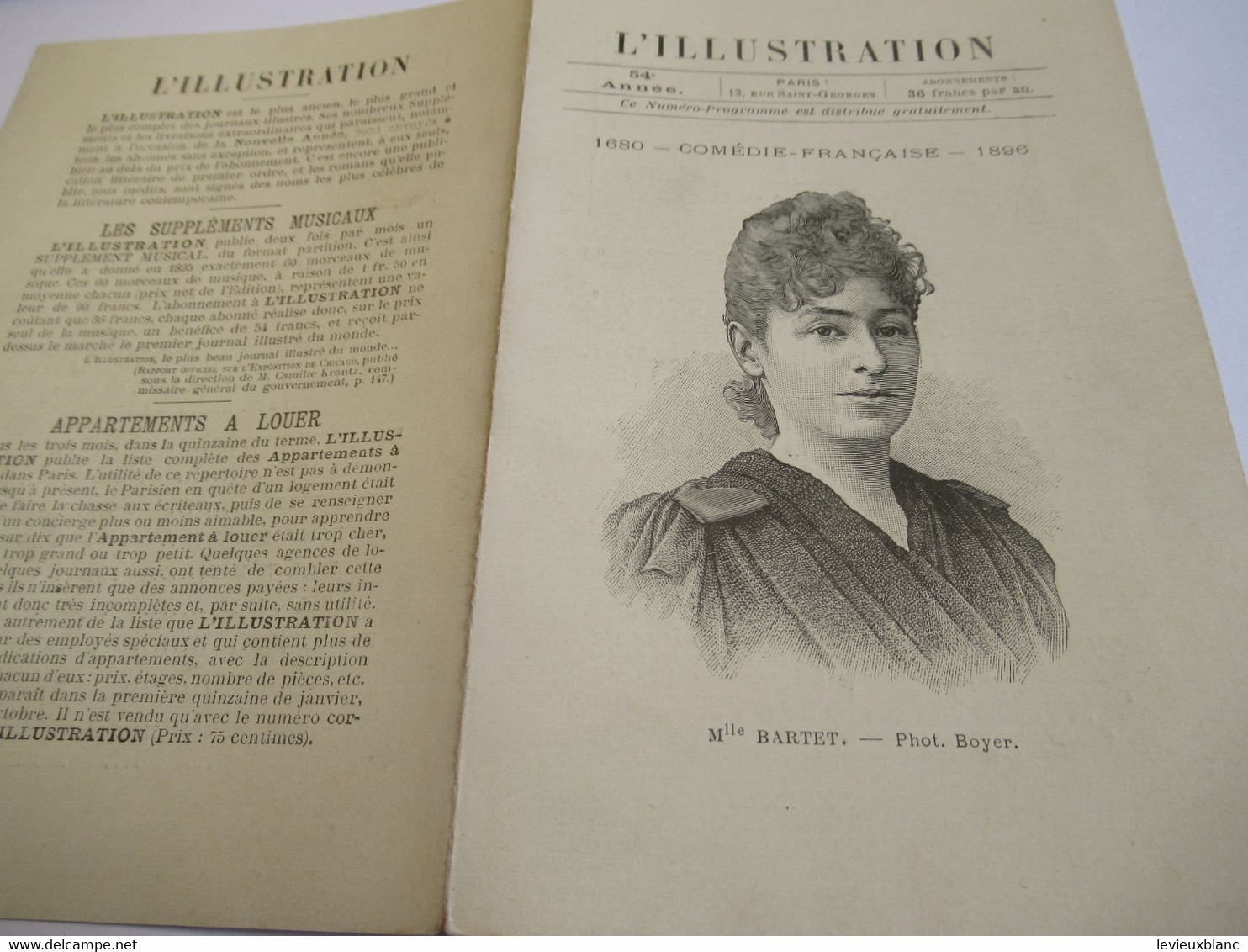 Petit Programme 2 Volets/Comédie Française/Melle BARTET/L'été De La St Martin/Grosse Fortune/L'Illustration/1896 COFIL12 - Programma's