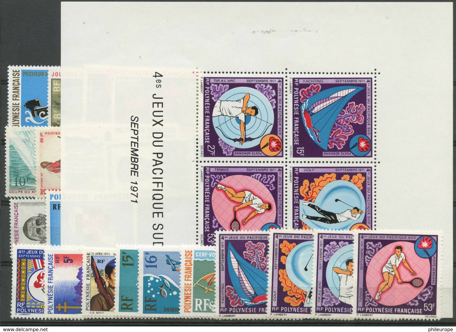 Polynesie Annees Completes (1971) N 82 A 91 Et PA 45 A 54 Et BF 2 (Luxe) - Années Complètes