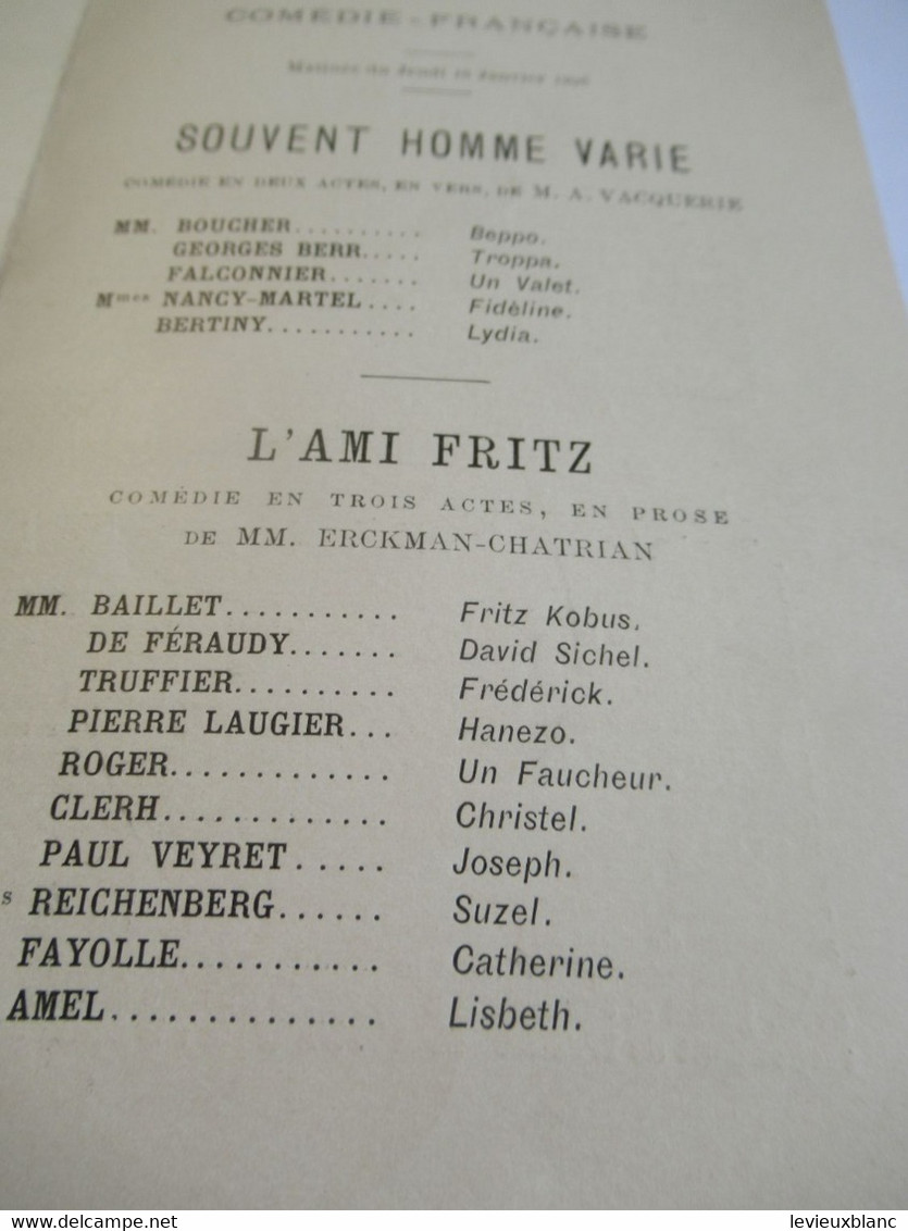 Petit Programme 2 Volets/Comédie Française/M De Féraudy/Souvent Homme Varie/L'Ami Fritz/L'Illustration/1896 COFIL13 - Programma's