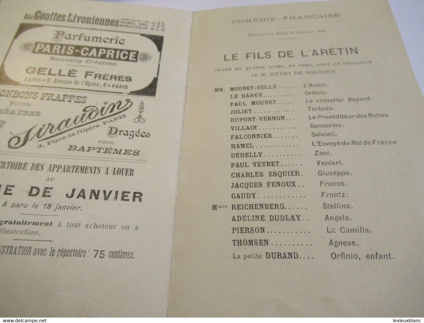 Petit Programme 2 Volets/Comédie Française/M MOUNET-SULLYLe Fils De L'Arétin/L'Illustration/1896 COFIL15 - Programma's