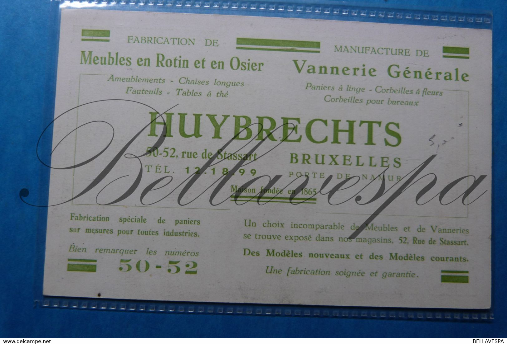 Carte Publicitaire Huybrechts Rue De  Stassart Bruxelles Meubles Etc.. - Advertising