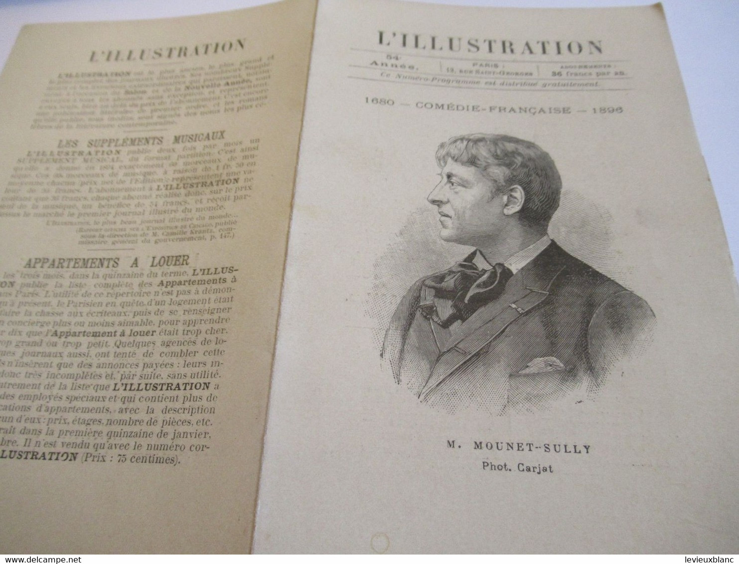 Petit Programme 2 Volets/Comédie Française/M MOUNET-SULLY/Horace/Le Malade Imaginaire/L'Illustration/1896 COFIL16 - Programma's