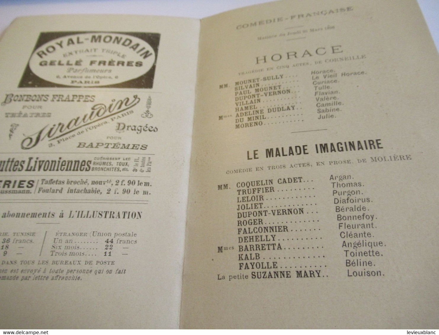 Petit Programme 2 Volets/Comédie Française/M MOUNET-SULLY/Horace/Le Malade Imaginaire/L'Illustration/1896 COFIL16 - Programma's