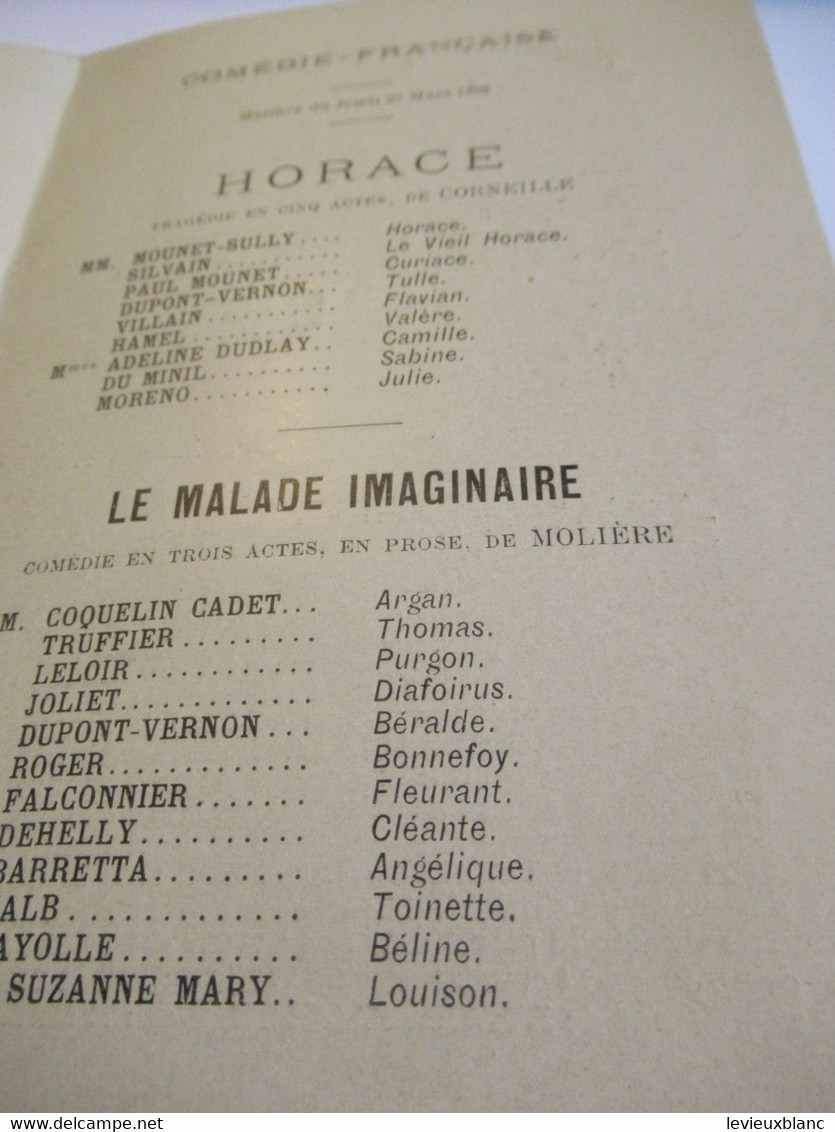 Petit Programme 2 Volets/Comédie Française/M MOUNET-SULLY/Horace/Le Malade Imaginaire/L'Illustration/1896 COFIL16 - Programma's