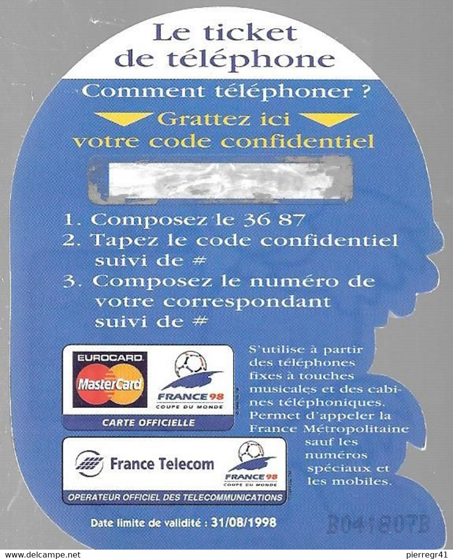 TICKET-TELEPHONE-PRIVE-FRANCE-TK-PR1c-FOOTIX-3MN -V°Série- N°B041807B-GRATTE-TBE/RARE - Tickets FT