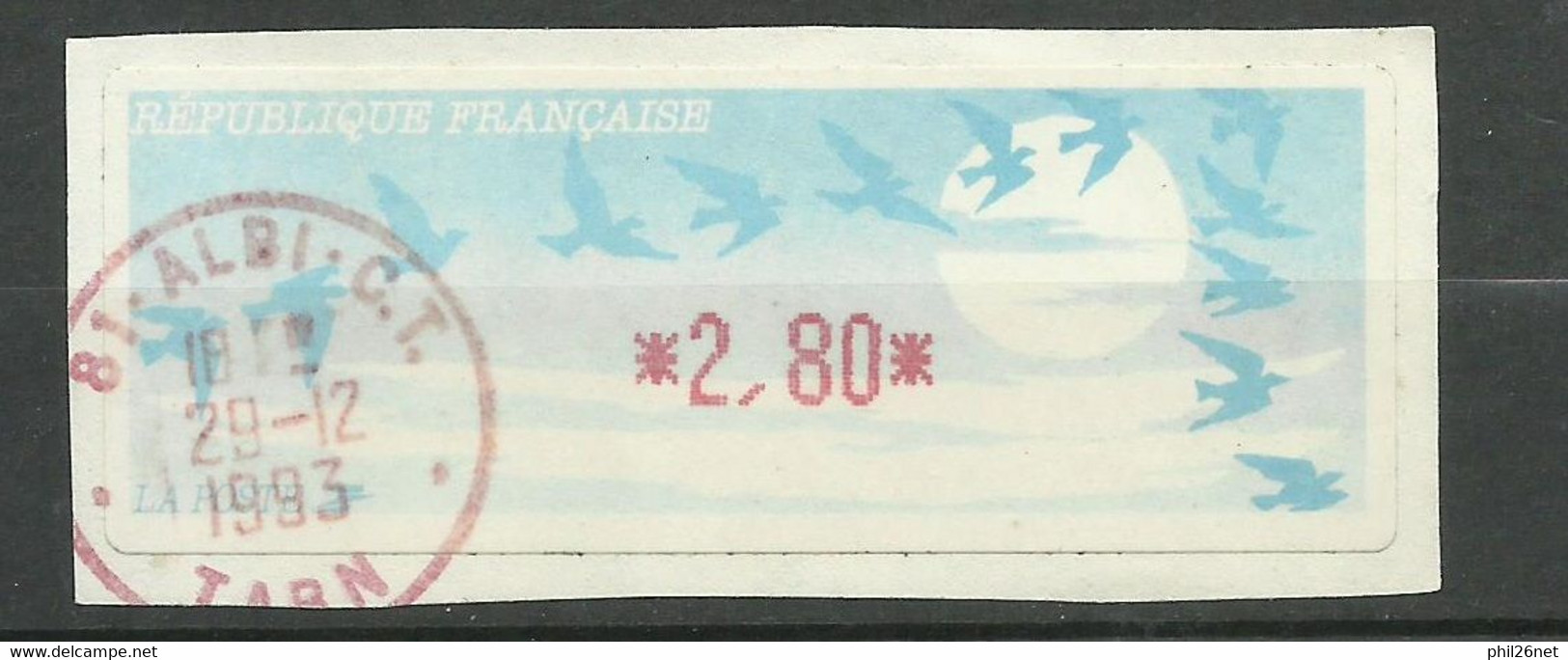 France Vignette D'affranchissement Oiseaux Jubert  2,80  Albi Le 29/12/1993   Cachet Rouge  B/TB  Voir Scan  Soldé ! ! ! - 1990 « Oiseaux De Jubert »