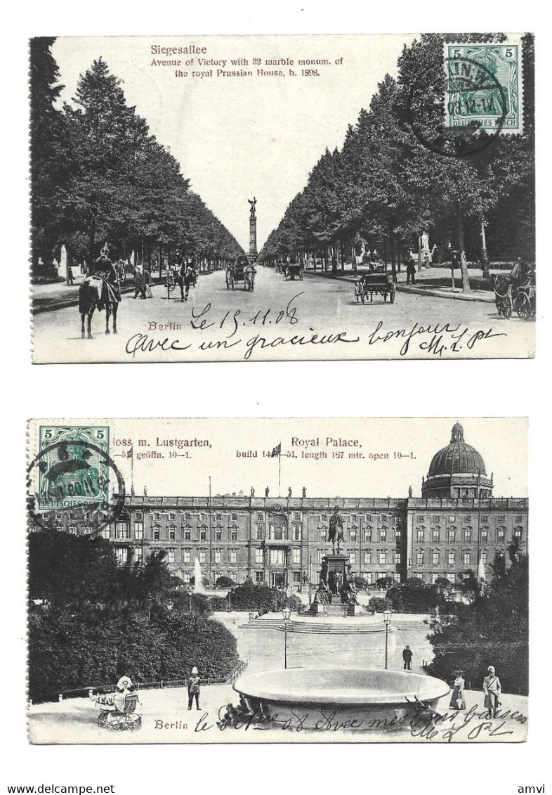 22-11-3351 Allemagne 2 Cartes Berlin  ROYAL Palace  Siegesallee Avenue Of Victory - Otros & Sin Clasificación