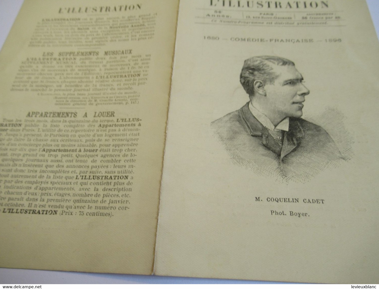 Petit Programme 2 Volets/Comédie Française/M COQUELIN-CADET/Dépit Amoureux/l'AMIRAL:/L'Illustration/1896         COFIL17 - Programmi