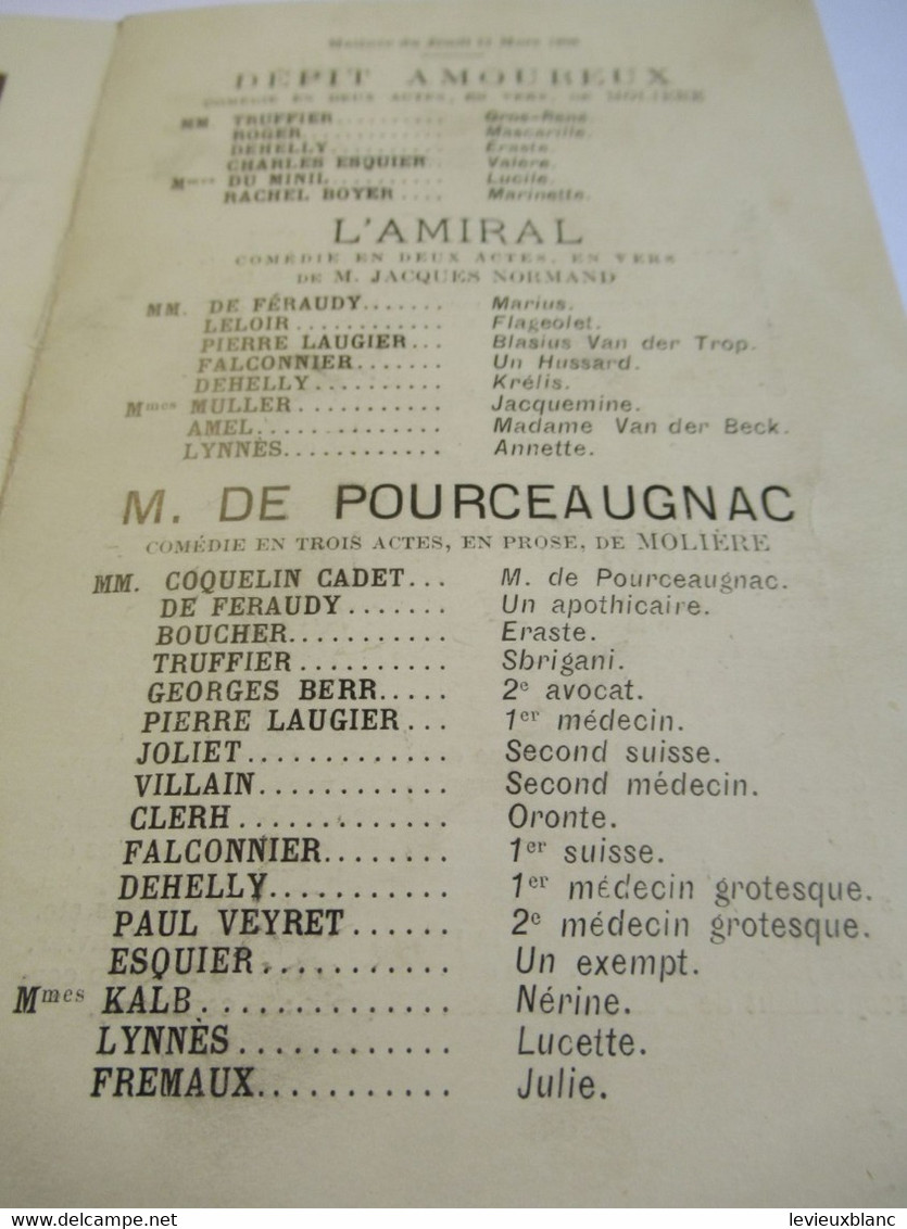 Petit Programme 2 Volets/Comédie Française/M COQUELIN-CADET/Dépit Amoureux/l'AMIRAL:/L'Illustration/1896         COFIL17 - Programma's