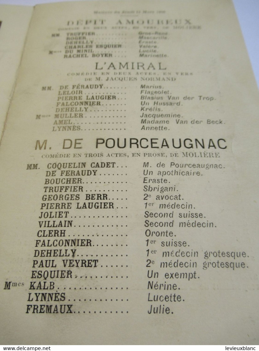 Petit Programme 2 Volets/Comédie Française/M COQUELIN-CADET/Dépit Amoureux/l'AMIRAL:/L'Illustration/1896         COFIL17 - Programmi