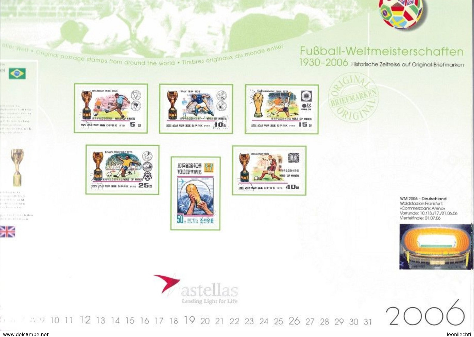 Kalender: Fussball - Weltmeisterschaften 1930 -2006 ( Astellas ) N° 08815 / 12000 Mit Original Briefmarken - Stamps - Other & Unclassified