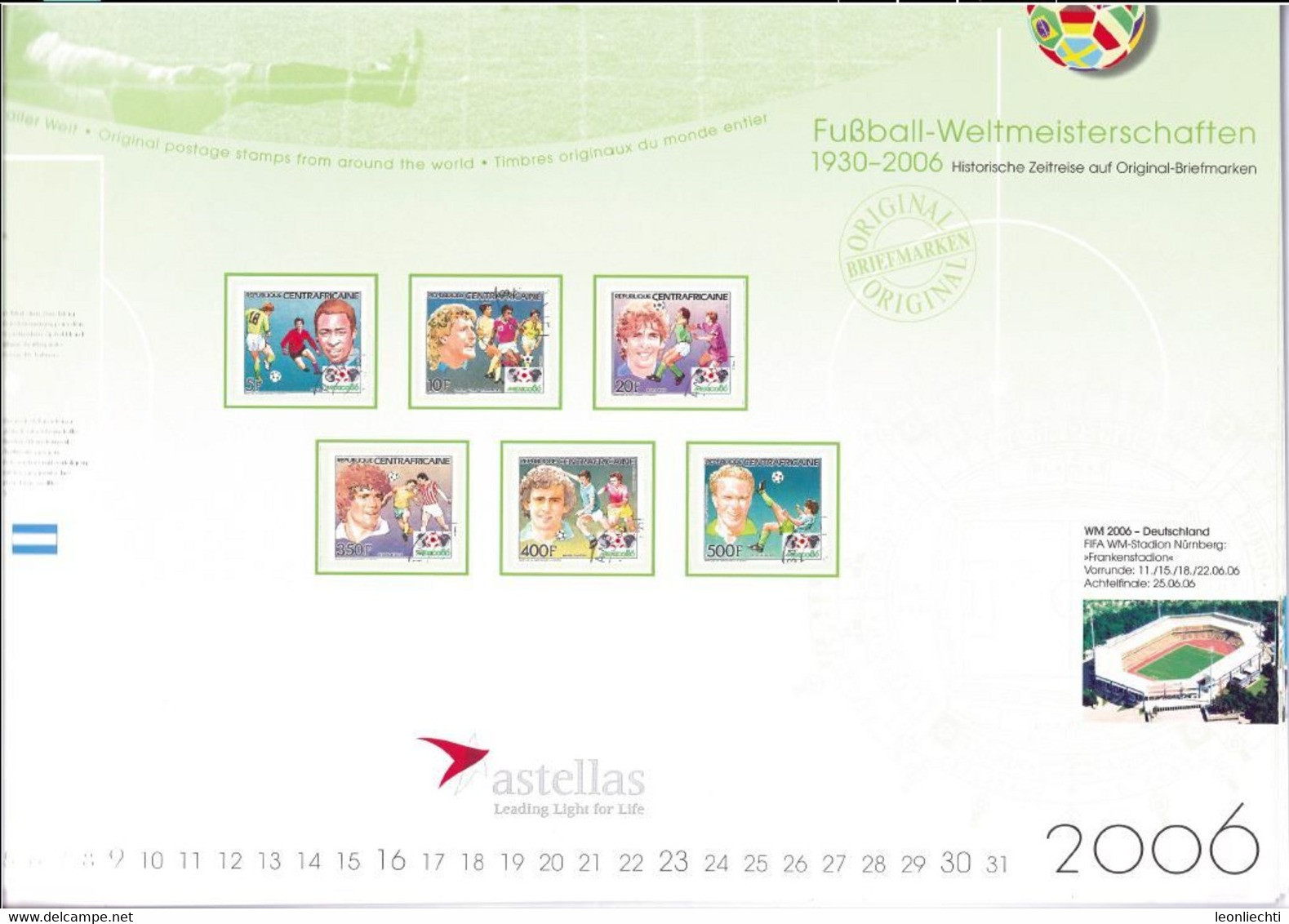 Kalender: Fussball - Weltmeisterschaften 1930 -2006 ( astellas ) N° 08815 / 12000 mit Original Briefmarken - Stamps