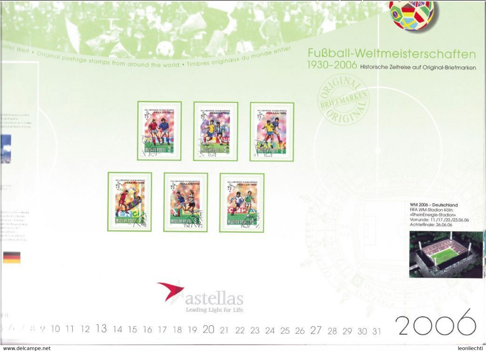 Kalender: Fussball - Weltmeisterschaften 1930 -2006 ( astellas ) N° 08815 / 12000 mit Original Briefmarken - Stamps