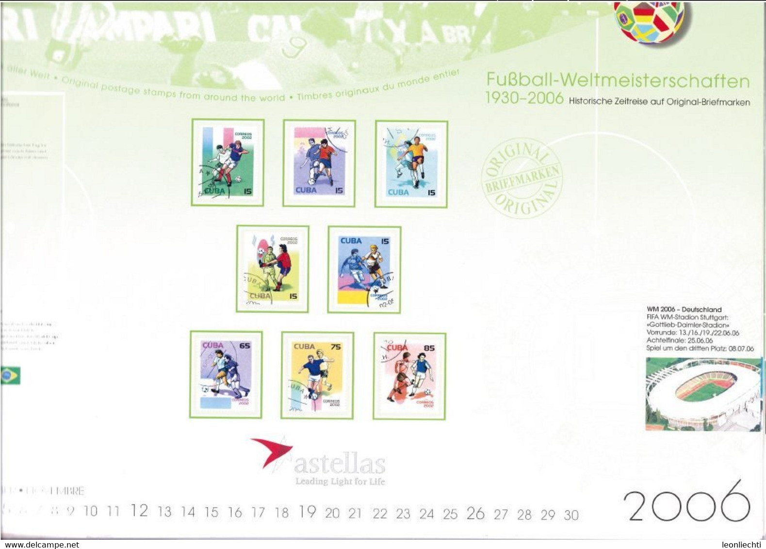 Kalender: Fussball - Weltmeisterschaften 1930 -2006 ( astellas ) N° 08815 / 12000 mit Original Briefmarken - Stamps