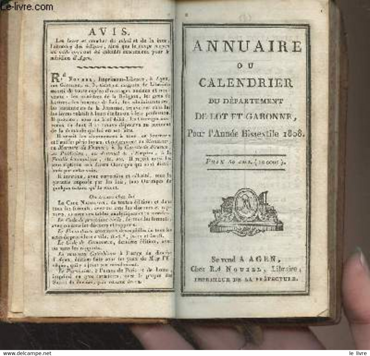 Annuaire Ou Calendrier Du Département De Lot Et Garonne Pour L'année Bissextile 1808 - Collectif - 1808 - Agendas