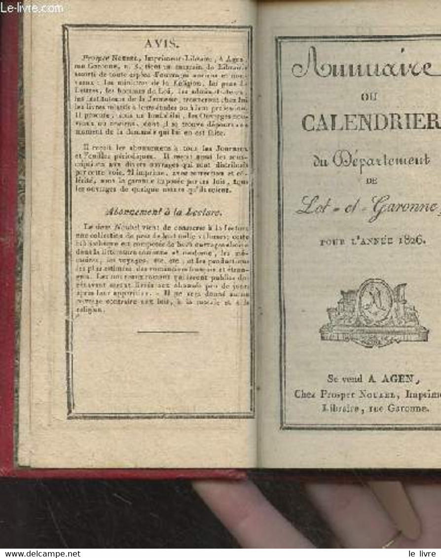 Annuaire Ou Calendrier Du Département De Lot-et-Garonne Pour L'année 1826 - Collectif - 1826 - Agende & Calendari