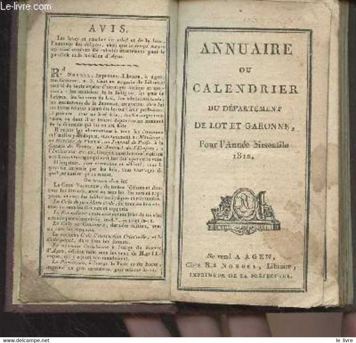Annuaire Ou Calendrier Du Département De Lot Et Garonne Pour L'année Bissextile 1812 - Collectif - 1812 - Agende & Calendari