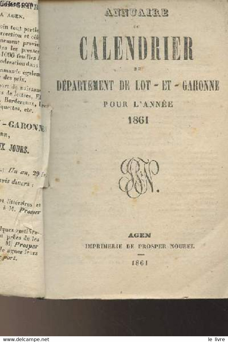 Annuaire Ou Calendrier Du Département Du Lot-et-Garonne Pour L'année 1861 - Collectif - 1861 - Diaries