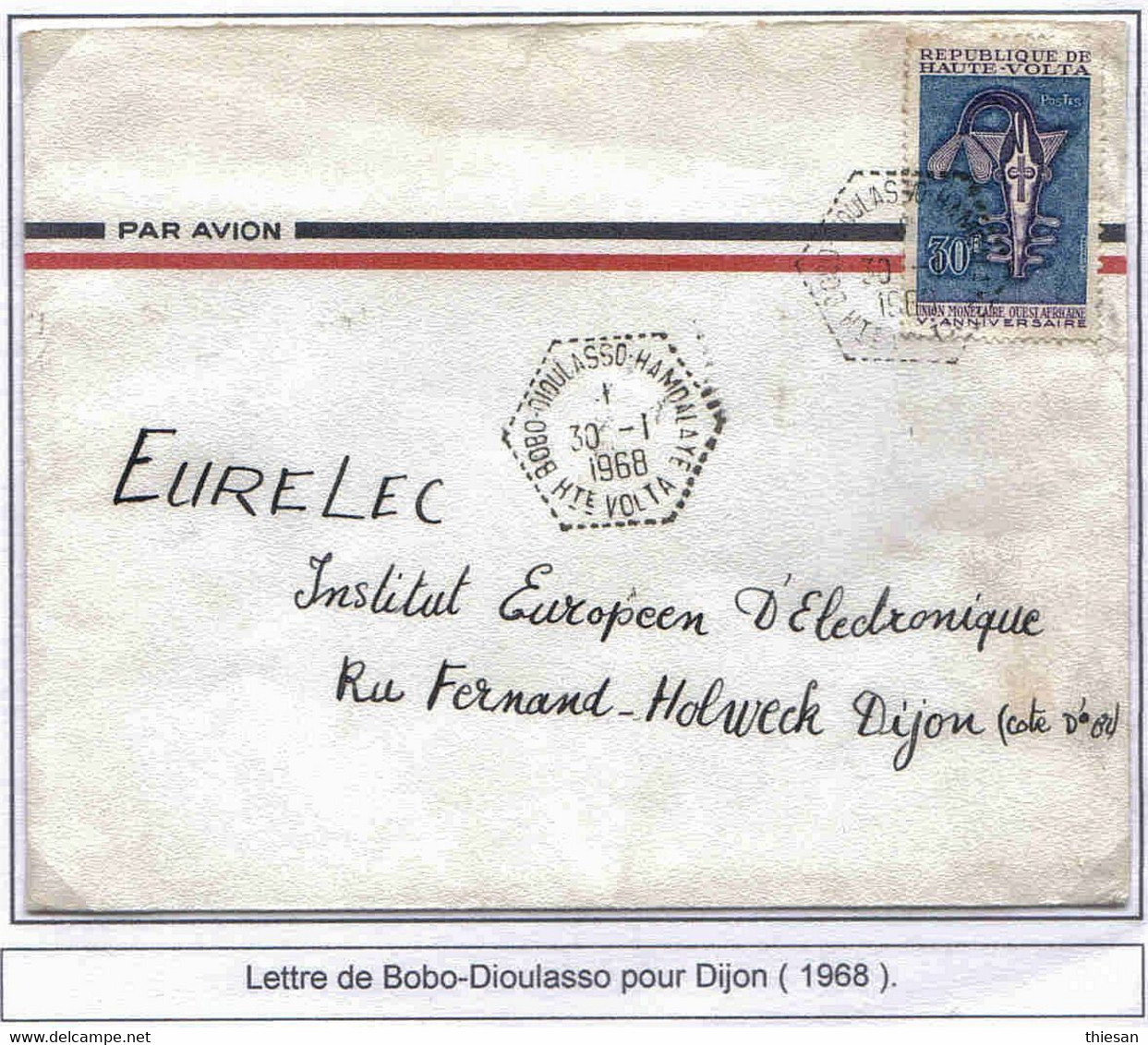 Haute-Volta Lettre Avion Bobo Dioulasso Hamdalaye 30/1/68 Agence Postale Airmail Cover - Briefe U. Dokumente