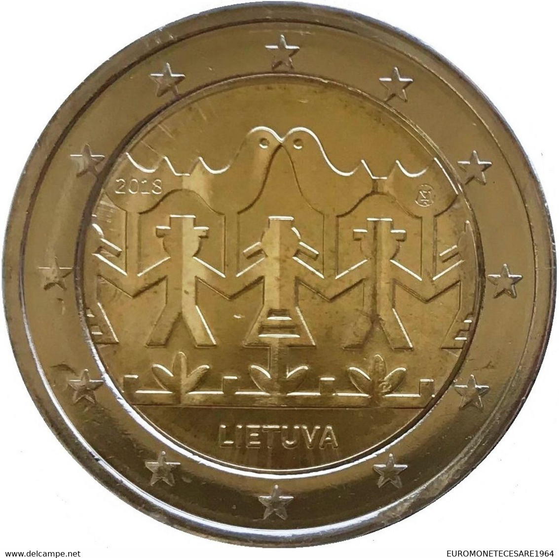 LITUANIA 2 EURO 2018 COMMEMORATIVO FESTIVAL DELLA CANZONE   FIOR DI CONIO     B.U. FROM ROLLS - Lithuania