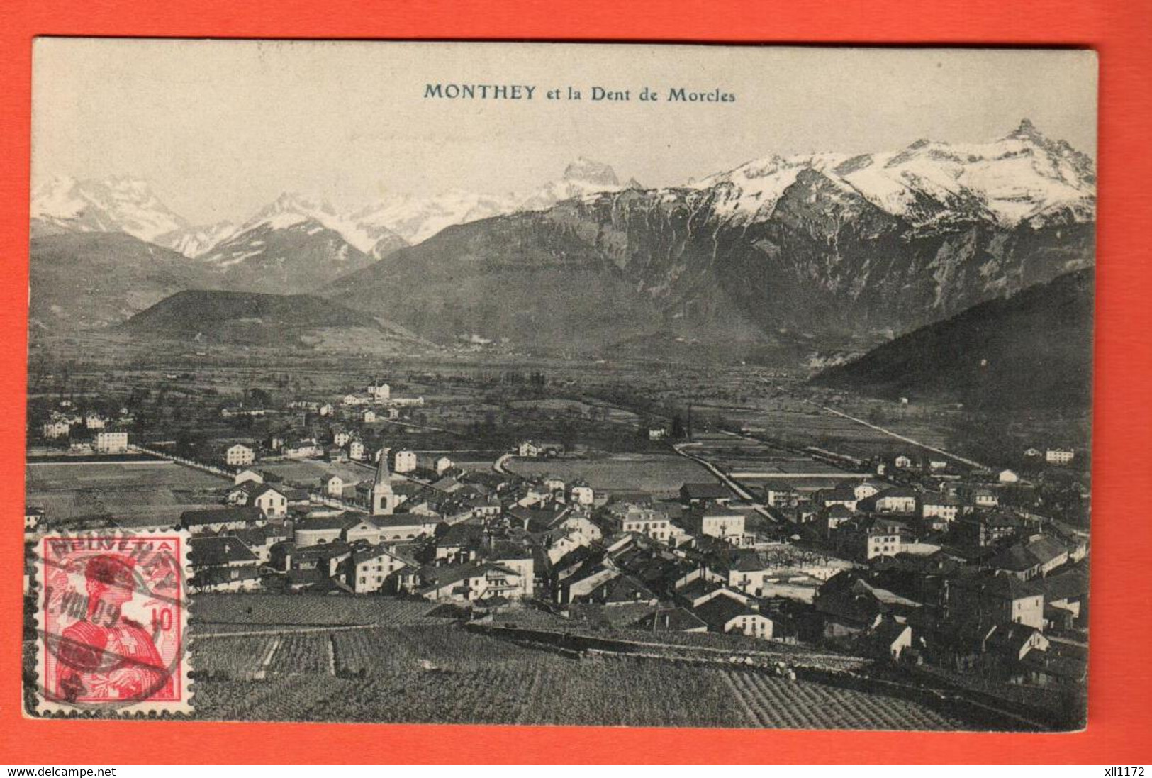 NAGR-04 Monthey Et La Dent De Morcles. Cachet Frontal 1909  Edit. Fumez Sans Numéro - Monthey