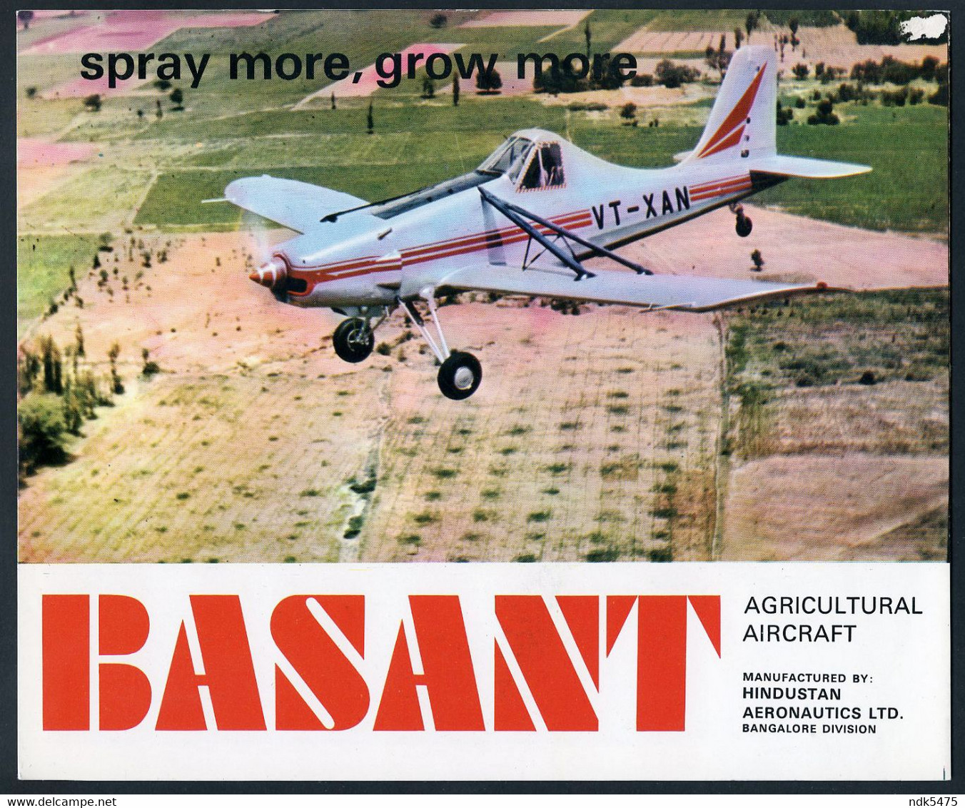 1970s BROCHURE : BASANT AGRICULTURAL AIRCRAFT - HINDUSTAN AERONAUTICS LTD., BANGALORE - Publicités