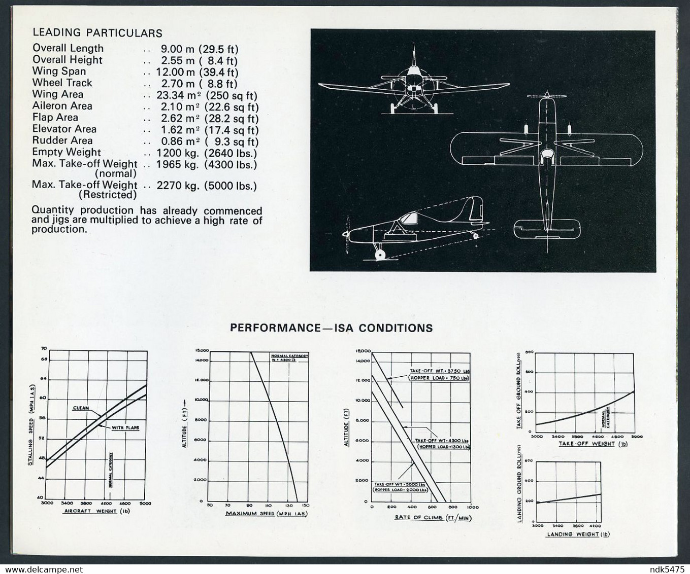 1970s BROCHURE : BASANT AGRICULTURAL AIRCRAFT - HINDUSTAN AERONAUTICS LTD., BANGALORE - Publicités