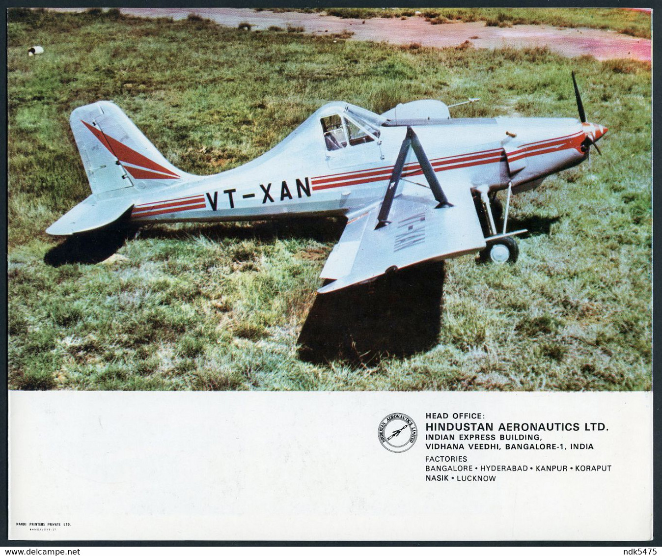 1970s BROCHURE : BASANT AGRICULTURAL AIRCRAFT - HINDUSTAN AERONAUTICS LTD., BANGALORE - Werbung