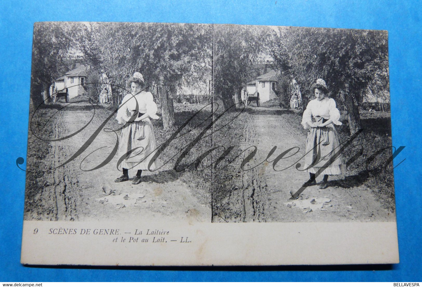 Scenes De Genre Carte Stereoscopique  La Laitiere &  La Cigale - 2 Cpa - Cartoline Stereoscopiche