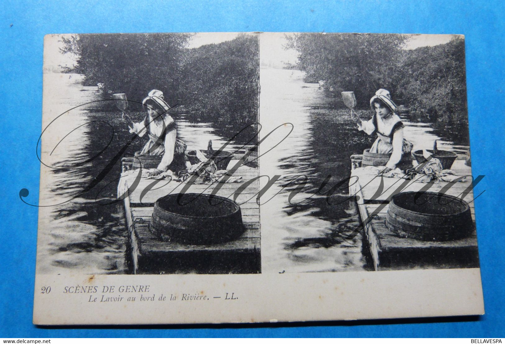 Scenes De Genre Carte Stereoscopique  Lune Rousse &  Lavoir Laveuse. 2 X Cpa - Cartes Stéréoscopiques