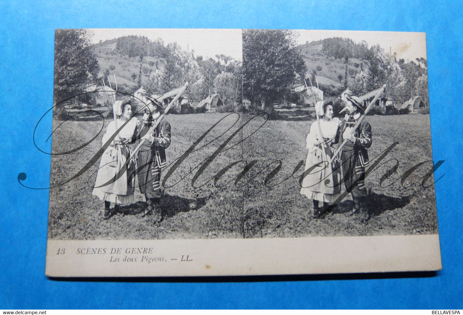 Scenes De Genre Carte Stereoscopique   Deux Pigeons & Le Meunier Son Fils Et L'ane 2 X Cpa - Stereoscope Cards