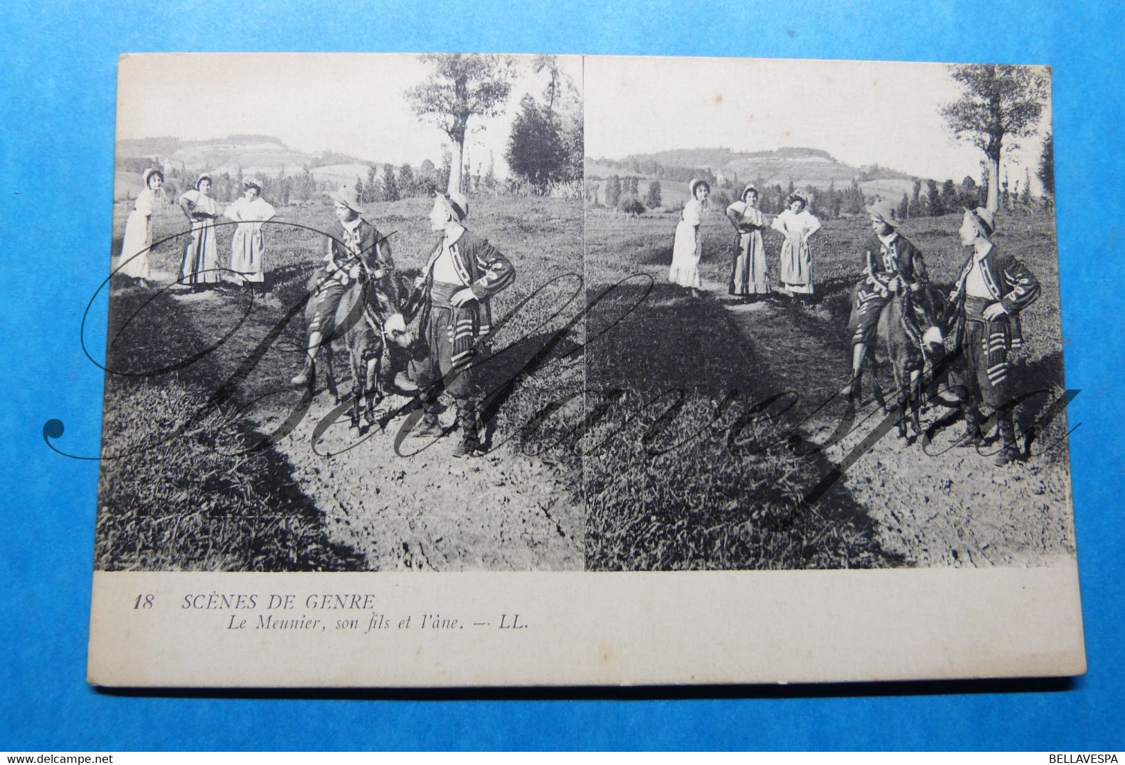 Scenes De Genre Carte Stereoscopique   Deux Pigeons & Le Meunier Son Fils Et L'ane 2 X Cpa - Stereoscope Cards