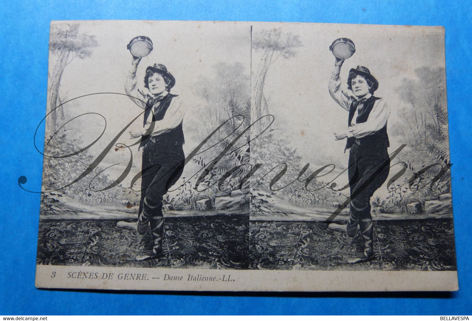 Scenes De Genre Carte Stereoscopique  Danse Italienne - Cartoline Stereoscopiche