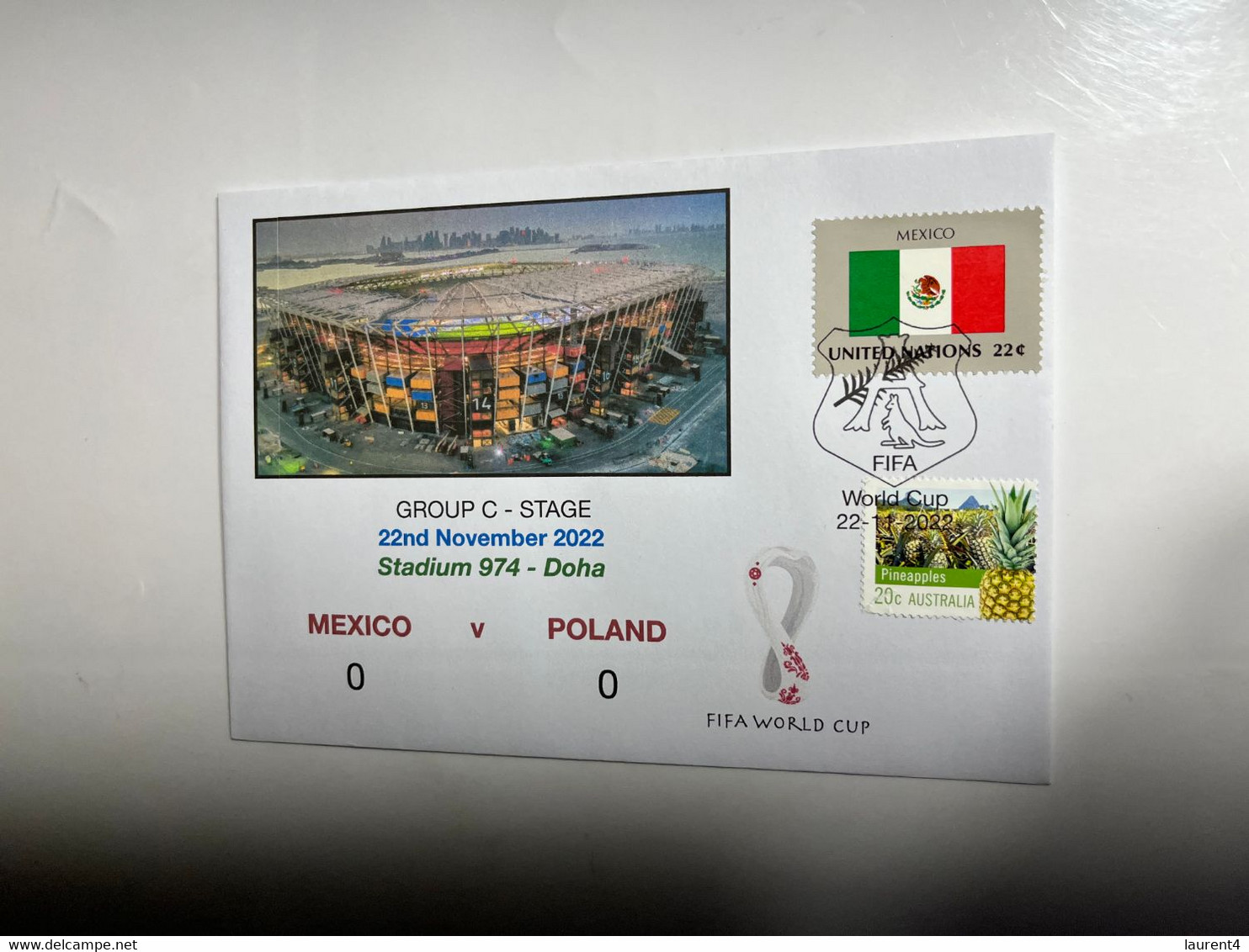 (2 M 44) FIFA World Cup Qatar 2022 - Mexico V Poland - Cover With Mexico UN Flag + OZ Stamp (22-11-2022) - 2022 – Qatar