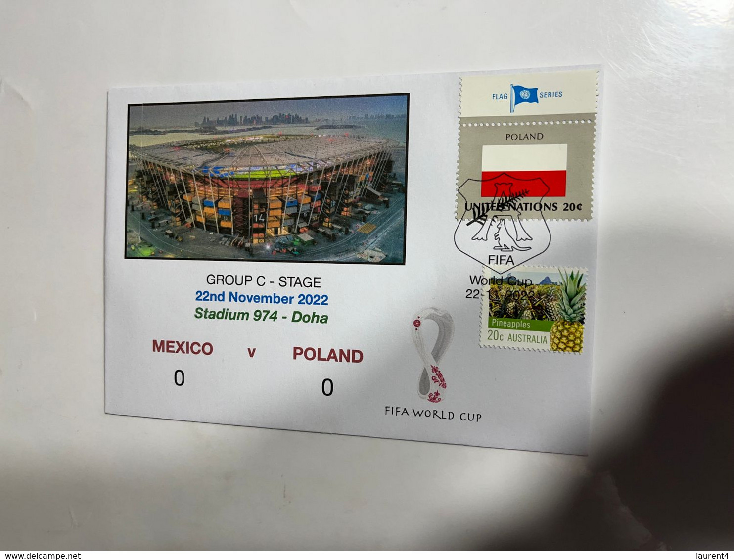 (2 M 44) FIFA World Cup Qatar 2022 - Mexico V Poland - Cover With Poland UN Flag + OZ Stamp (22-11-2022) - 2022 – Qatar