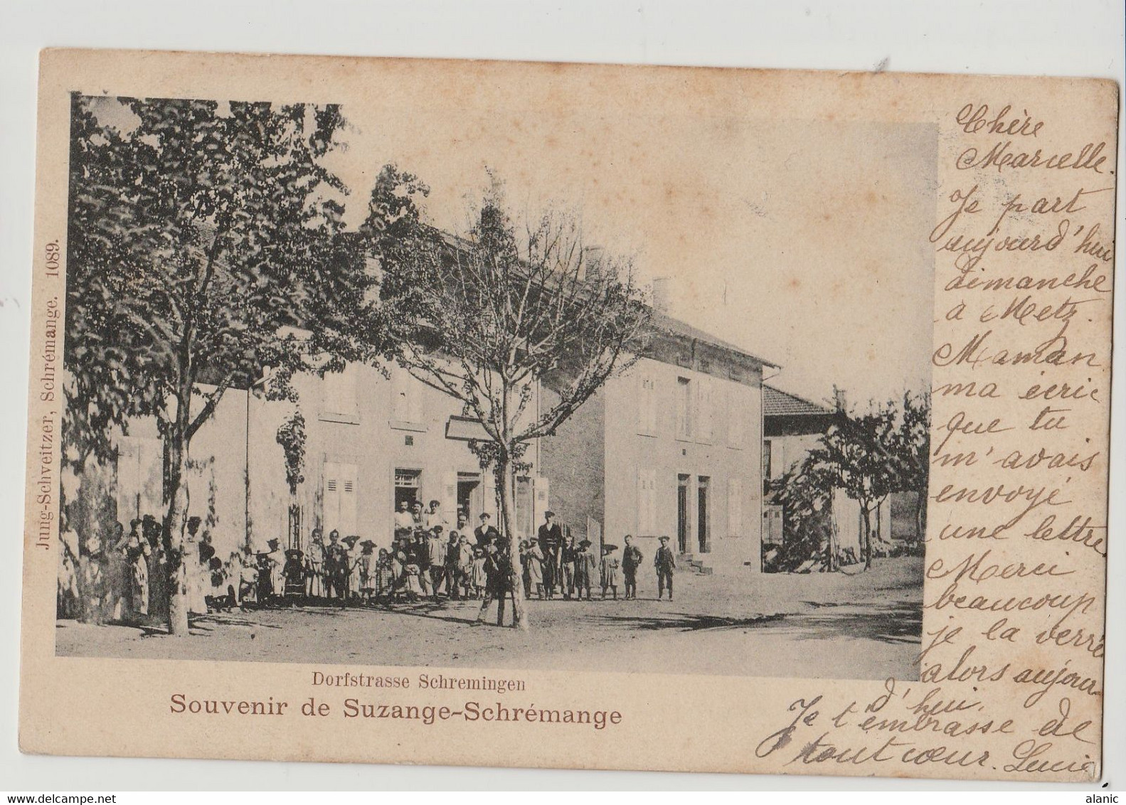 CPA - SUZANGE - SCHREMANGE Guerre 14-18- Personnages Et Animation Devant L'école Circulée/​PEU CONNUE - Nordbezirke, Le Merlan, Saint-Antoine