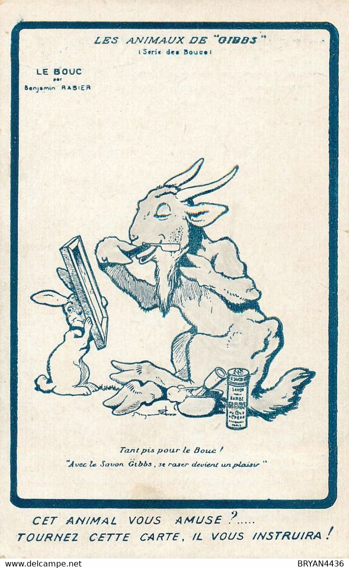 Benjamin RABIER - ILLUSTRATEUR - Les ANIMAUX GIBBS - Le BOUC - CARTE PUB - TRES BON ETAT - Rabier, B.