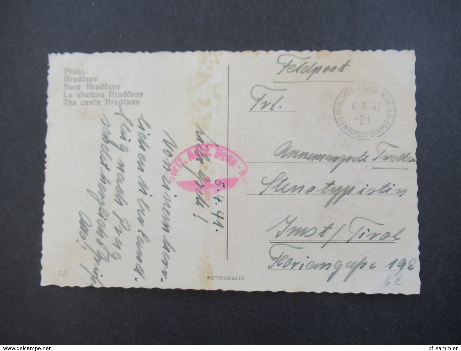 Feldpost 2.WK 3.Reich 1941 PK Praha / Prag Roter FP Stempel Und Stempel Prag Deutsche Dienstpost Böhmen Und Mähren - Lettres & Documents